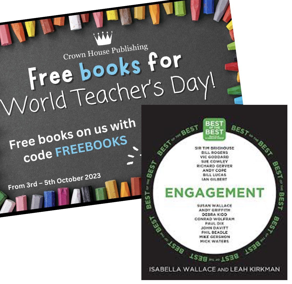 Isabella Wallace (@wallaceisabella) on Twitter photo *FREE*
To celebrate #WorldTeachersDay , for the next 24 hours you can pick up a free copy of the Award-Winning āEngagementā! Featuring 100 practical tips! Plus ideas from <a href="/vicgoddard/">Vic Goddard</a> <a href="/Sue_Cowley/">Sue Cowley</a> <a href="/ITLWorldwide/">Independent Thinking</a> <a href="/PhilBeadle/">Phil Beadle</a> <a href="/pauldixtweets/">Paul Dix</a> @debrakidd *FREE*
To celebrate #WorldTeachersDay , for the next 24 hours you can pick up a free copy of the Award-Winning āEngagementā! Featuring 100 practical tips! Plus ideas from <a href="/vicgoddard/">Vic Goddard</a> <a href="/Sue_Cowley/">Sue Cowley</a> <a href="/ITLWorldwide/">Independent Thinking</a> <a href="/PhilBeadle/">Phil Beadle</a> <a href="/pauldixtweets/">Paul Dix</a> @debrakidd