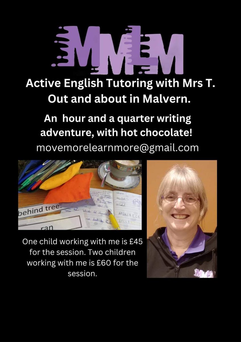 Movemorelearnm's tweet photo. Active English tutoring provides children with experiences to remember their learning. Spaces available.
New prices for two children working together, which can be less threatening and more productive!
https://t.co/Uhb2btqdKK https://t.co/OGPT0GrUru