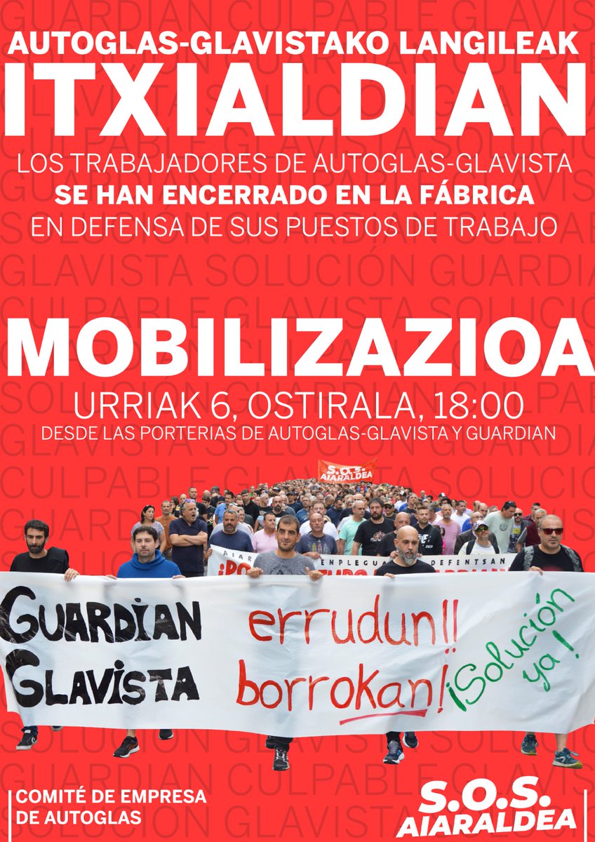 LABaiara's tweet image. 🏭Glavista-ko langileek itxialdiari ekin diote enpresan
🔗labur.eus/UyQXY

🏭Trabajadores de Glavista inician un encierro en la empresa
🔗labur.eus/Jvn4d

#EnpleguarenDefentsan
#GlavistaEzItxi
#SOSaiaraldea

@guardianglass culpable!

Batu mobilizazioetara!✊