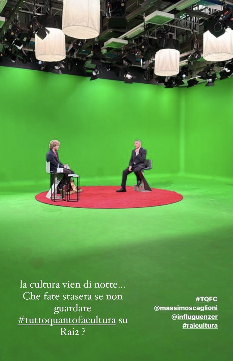 MaScaglioni's tweet photo. ….la cultura vien di notte. Che avrete mai da fare a Mezzanotte e passa, dopo #AleCattelan, se non guardare #TQFC Tutto Quanto fa Cultura condotto dal bravissimo #lodoguenzi su #Rai2 …. Passate parola ! (Qui preview in #greenscreen) https://t.co/zM5CnkVRYd