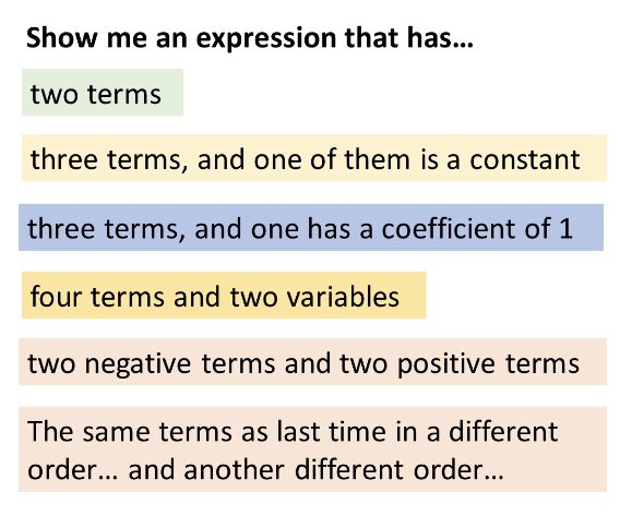 Practising the vocabulary of algebra with Y7 today. The blue one was good - a nice chance to talk about hidden ones.