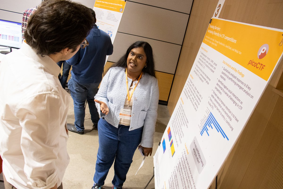 picoctf's tweet photo. Diversity in CTFs is having its moment at the @CyLab  Partners Conference. 🎓📊
"Breaking Barriers: "Increasing Diversity in CTF competitions" – A research journey fueled by dedication to change from @CMU students and @HananHibshi, with the support of our amazing sponsor,@Cisco https://t.co/iQMo9fp7Rd