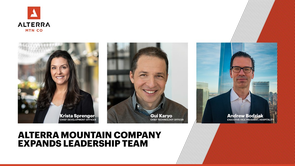 alterramtnco's tweet photo. Today,@alterramtnco has announced key additions to its executive leadership team with the appointment of Krista Sprenger as Chief Development Officer, Gui Karyo as Chief Technology Officer, and Andrew Bodziak in the newly created role of Executive Vice President, Hospitality. https://t.co/xYj9IJu65E