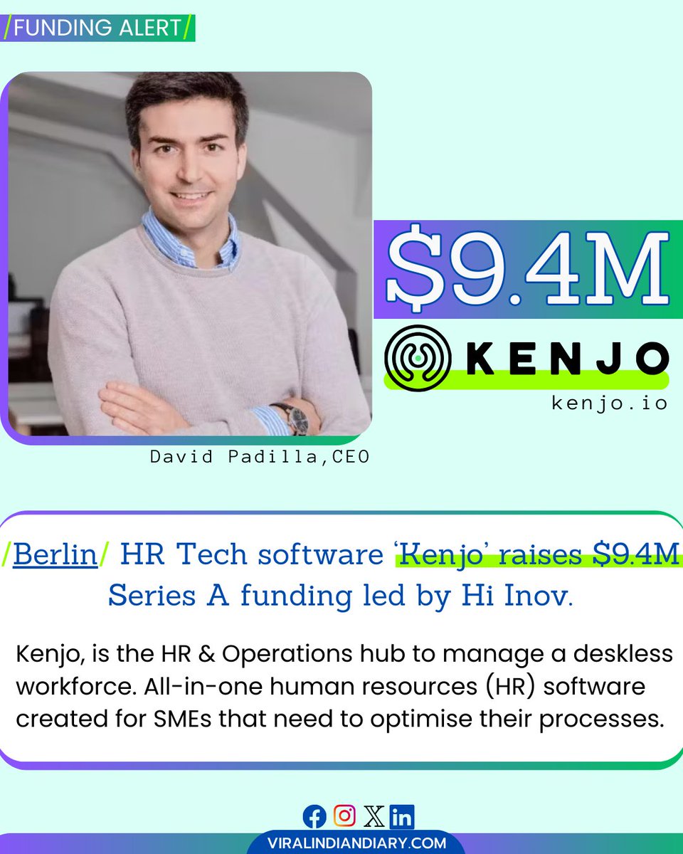 /#FundingAlert/ Berlin - HR Tech software ‘#Kenjo’ raises $9.4M Series A funding led by Hi Inov.

#startups #startups2023 #funding