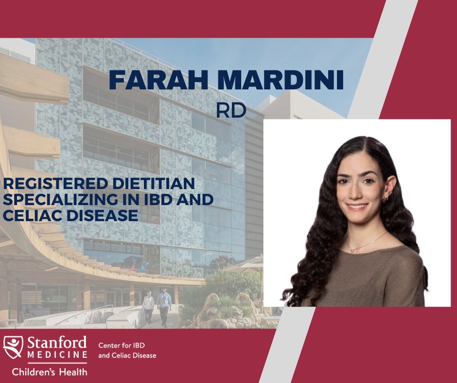 Meet Farah Mardini #ClinicalDietitian at Stanford Children's Health! Specializing in pediatric celiac disease & IBD, her expertise comes from a B.S. in #NutritionalSciences @UCBerkeley & a #dieteticinternship @UCDavisMedCntr. She guides relationships with food, nutrition & health