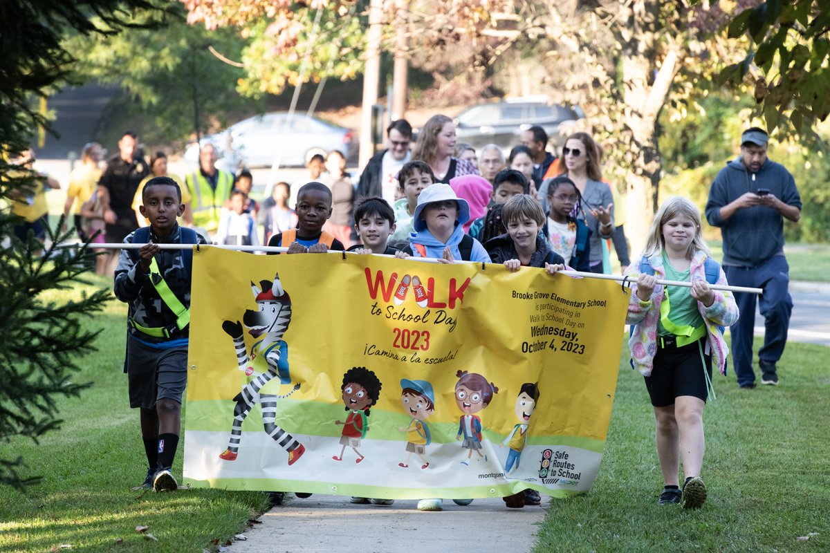 Students strolled to success at Brooke Grove Elementary School for National Walk and Roll to School Day!

These kids are helping Montgomery County’s Vision Zero goal to reduce traffic fatalities and injuries and contributing to a healthy planet.