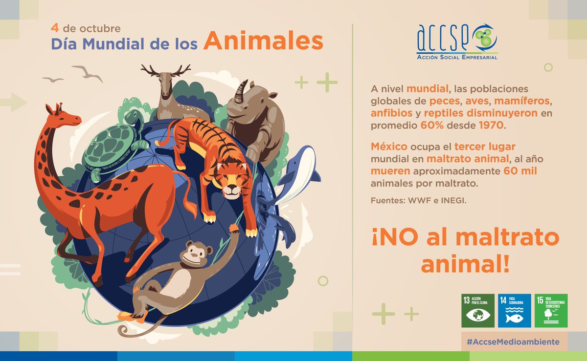 #4deOctubre #DiaMundialDeLosAnimales
#NoAlMaltratoDeLosAnimales
#accsemedioambiente #RSE #ESR #ESG #sostenibilidad #ODS2030 #PactoMundial #generaciónrestauración #PlanetaAnimal #biodiversidad #PeligroDeExtinción #ProtecciónAmbiental #ConservarParaVivir #concienciaambiental