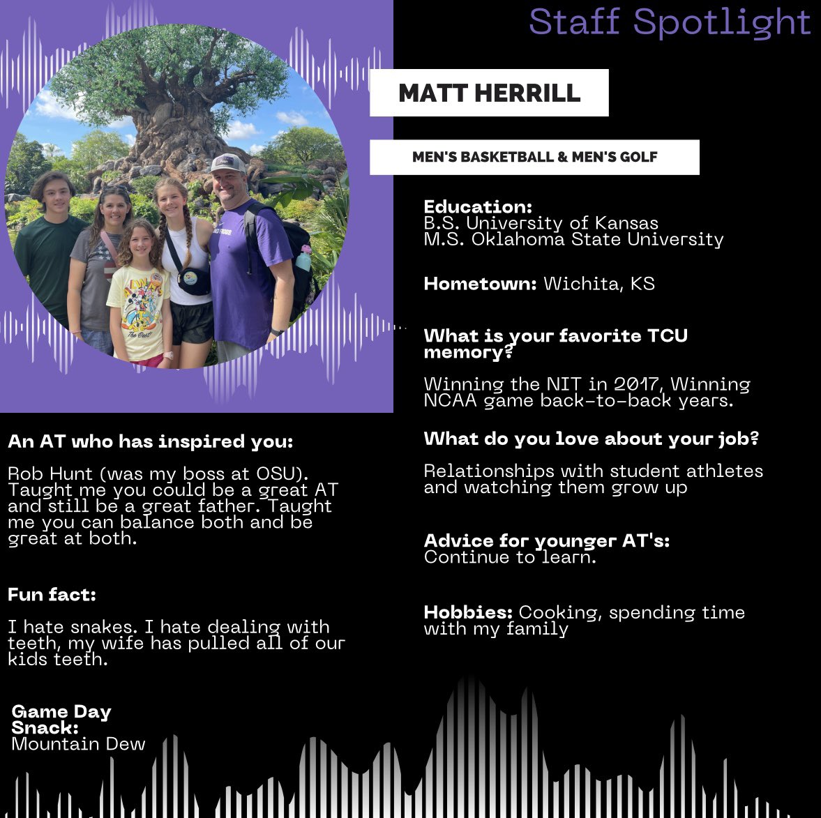 Next on our list to spotlight is one of our Associate Directors of Sports Medicine and Men’s Basketball &amp; Men’s Golf Athletic Trainer ✨Matt Herrill MS, ATC, LAT, PES✨