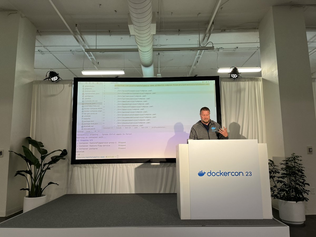AngelBorroy's tweet photo. The new @Docker Compose Include directive is here to stay!
Including also remote importing from HTTP sources
@glours at #DockerCon2023 https://t.co/11PoLNNRXe
