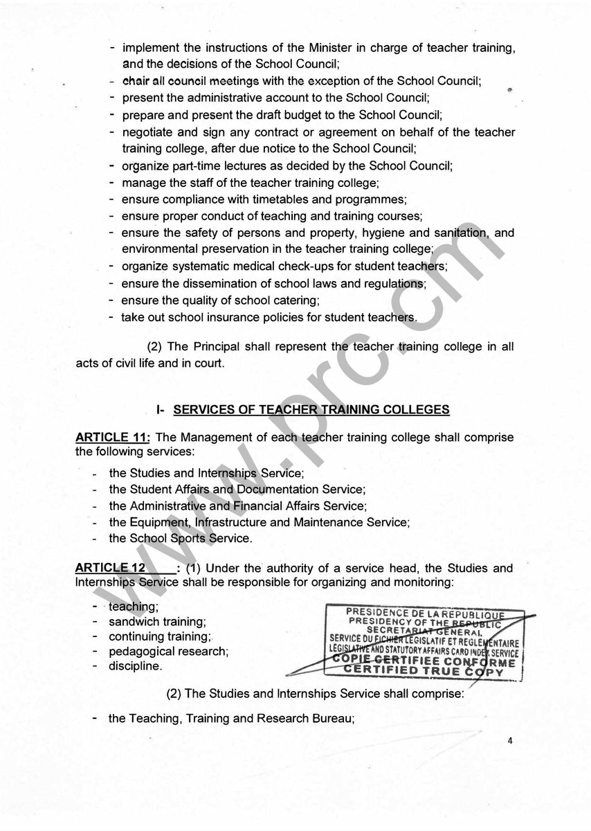 Decree to lay down the organization and functioning of Government Teacher Training Collages.
#PaulBiya
#Cameroon 
1/4