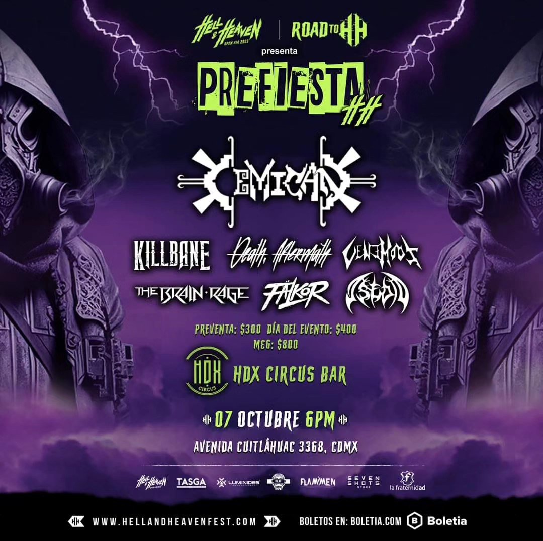 AsedioMX's tweet photo. ESTE SÁBADO nos presentaremos en el @hdxcircusbar junto a @CEMICANband, #KILLBANE, #DeathAftermath, #Venemous, #TheBrainRage y #Fälkor como parte del camino rumbo al @HHOpenAir . ¡NO SE PIERDAN DE ESTE ACONTECIMIENTO! 🔥 https://t.co/t1h9ijyQWf