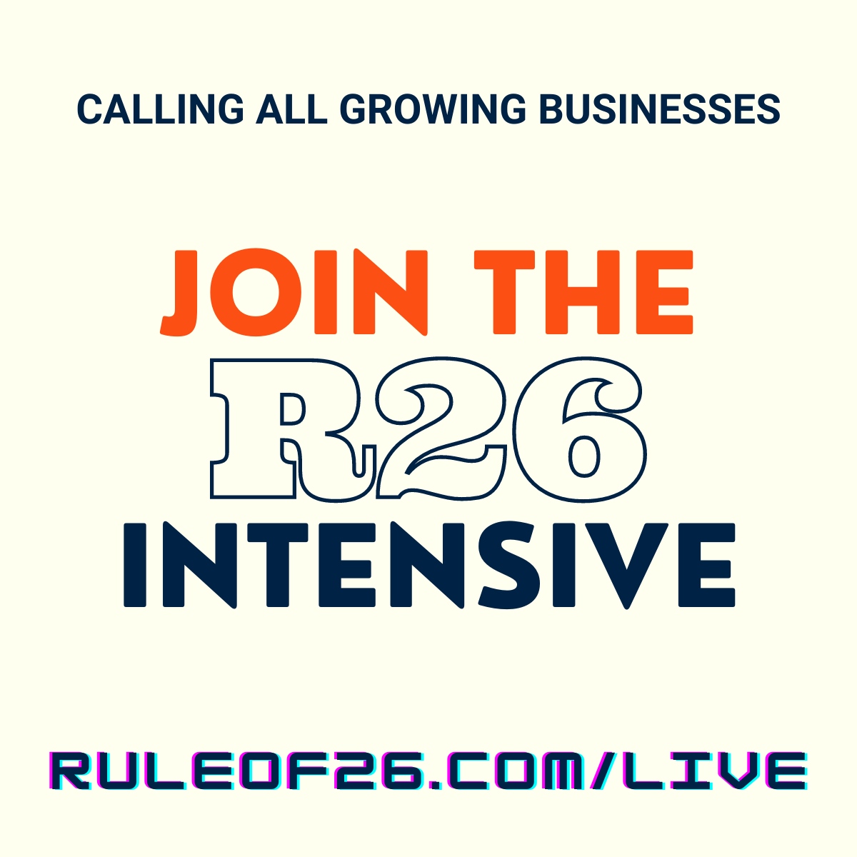 Double your revenue with simple math. 

Dive in and leverage The Rule of 26. 

Want to apply this to your business? 

Join us at the R26 INTENSIVE in St. Louise. More info at ruleof26.com/live

#R26INTENSIVE!"