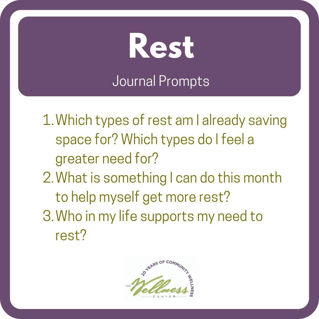 wellnessdenver's tweet photo. As temperatures cool and we begin to make preparations for winter, you may find that your relationship with rest is shifting.
-
We invite you to reflect on this relationship with these Rest Journal Prompts.
#TheWellnessCenter #Rest #SelfReflection #JournalPrompt https://t.co/OC4TJIkqtg