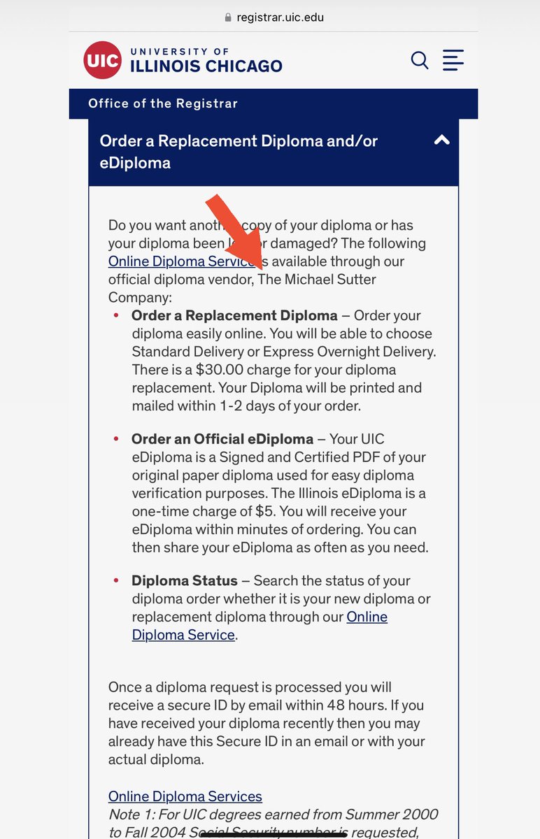 renoomokri's tweet photo. Please read it here with your own eyes. US universities don't typically issue replacement certificates. They direct you to commercial third-party vendors who do it for you. You can even customise it and, choose your own fonts and add photos. But when you have never left your Local Government Area, it will be easy for one website to press your mumu button. 

Look at another university, which is also in Chicago. Note that their replacement diplomas are contracted out to The Michael Sutter Company at https://t.co/rLA0gIgMRu. They print legal third-party diplomas for a variety of universities and colleges. 

Travel. Don't stay in Orile and think you are an expert in world affairs!

#TableShaker
