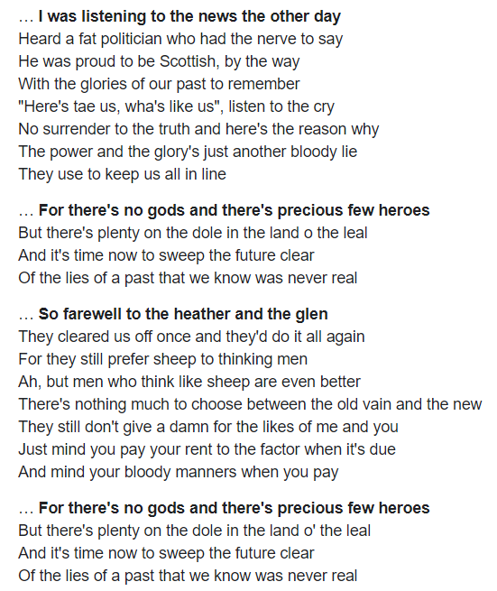 SocialistFox's tweet photo. No Gods & Precious Few Heroes
Song by Dick Gaughan
#LeftMusic
So farewell to the heather and the glen
They cleared us off once and they'd do it all again
For they still prefer sheep to thinking men
Ah, but men who think like sheep are even better
🎧🎶: https://t.co/0QduC9j9mu https://t.co/hXByjbLosh