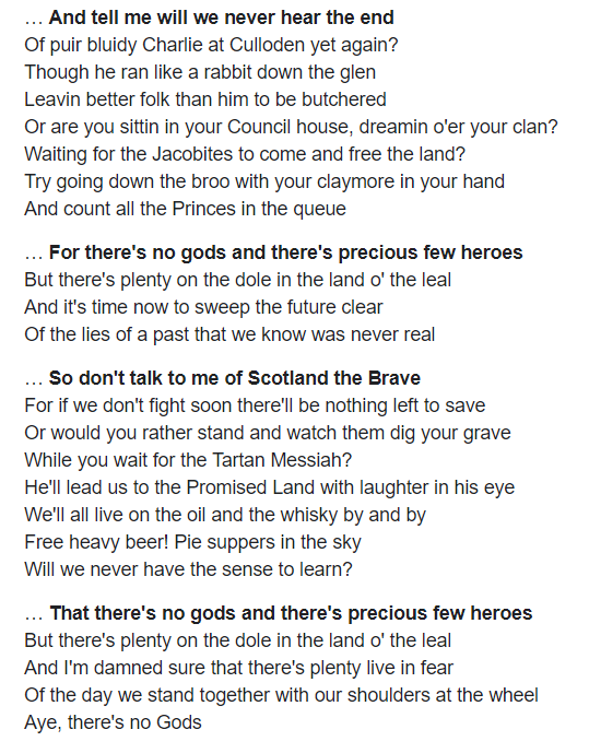 SocialistFox's tweet photo. No Gods & Precious Few Heroes
Song by Dick Gaughan
#LeftMusic
So farewell to the heather and the glen
They cleared us off once and they'd do it all again
For they still prefer sheep to thinking men
Ah, but men who think like sheep are even better
🎧🎶: https://t.co/0QduC9j9mu https://t.co/hXByjbLosh