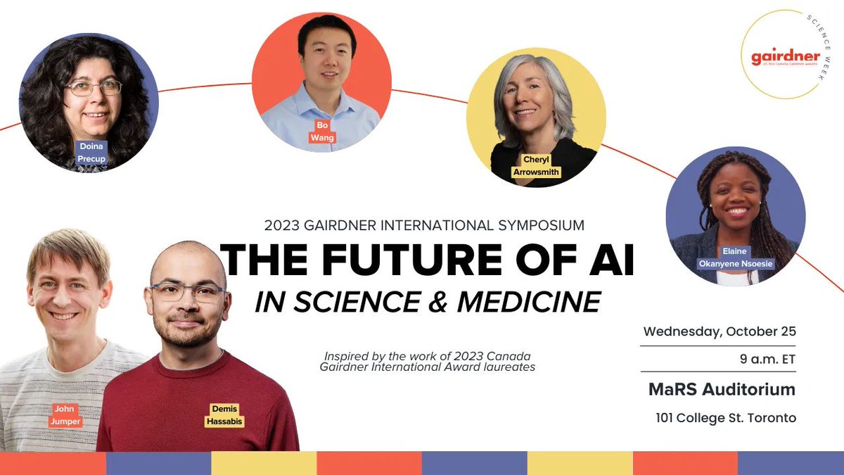 Inspired by 2023 Gairdner laureates @demishassabis & John Jumper, this year's #GairdnerScienceWeek International Symposium will bring together top authorities in #ArtificialIntelligence to discuss AI's impact on #Science and #HealthEquity.

Register ➡️ bit.ly/GSW_2023_Sympo…