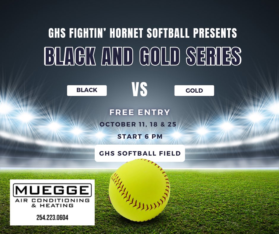 Fall Ball has a new twist this year! Come out and see the Fightin’ Hornets match up with each other in a best-of-3 Black vs Gold series. Play dates are Oct 11, 18 &amp; 25th at 6:00 pm.