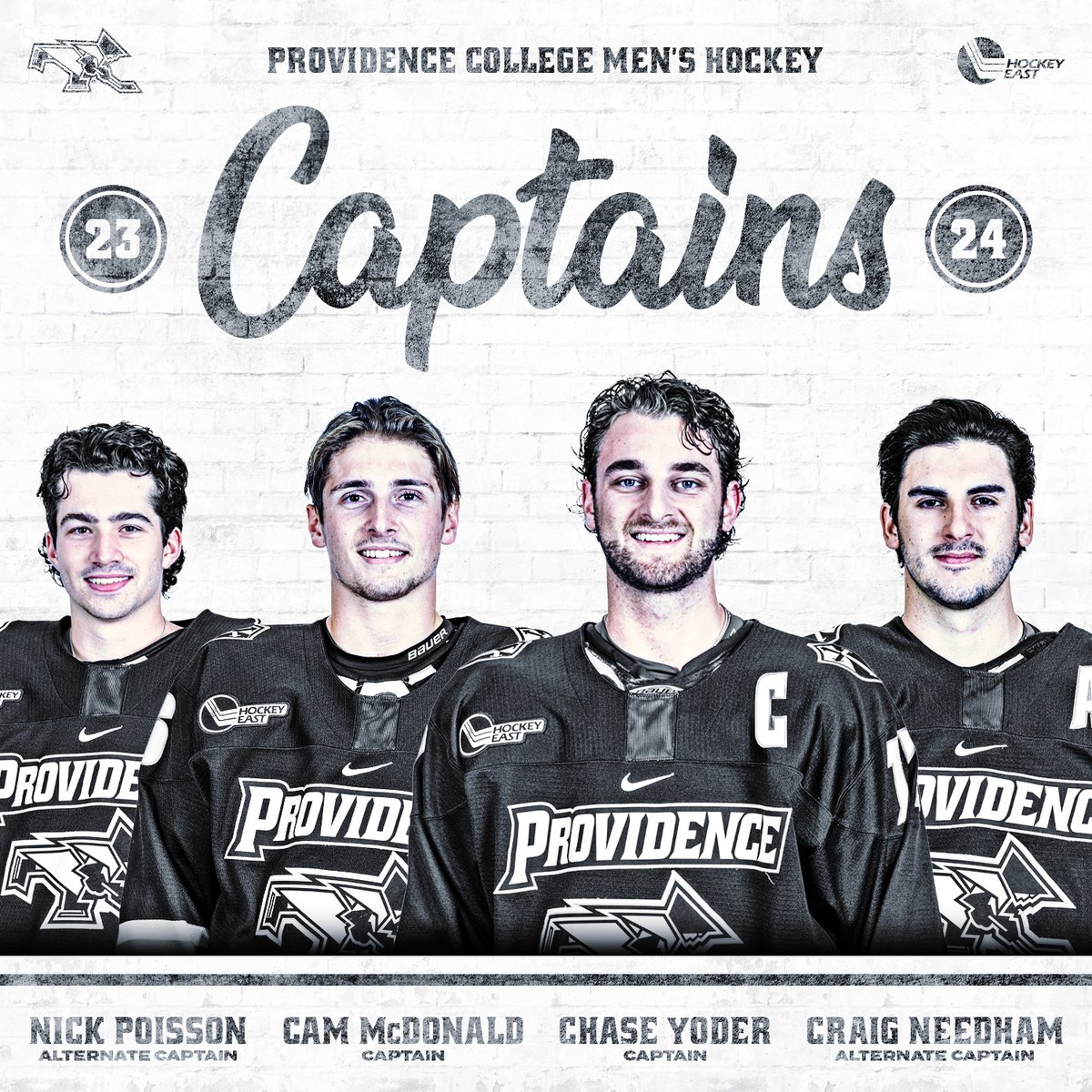 FriarsHockey's tweet image. Our leadership group for the 2023-24 season! 🫡

©️ Cam McDonald, Chase Yoder
🅰️ Craig Needham, Nick Poisson