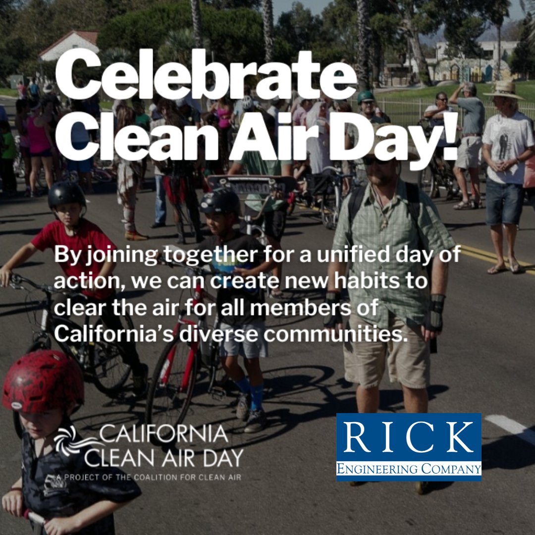 RickEngineering's tweet photo. RICK is happy to participate in California Clean Air Day this year! With so many of our offices in the Golden State, we want to help contribute in any way we can. 

How are you getting to work today?

#RICKengineering #CleanAirDayCA #alternativetransportation https://t.co/T507PaQnDw