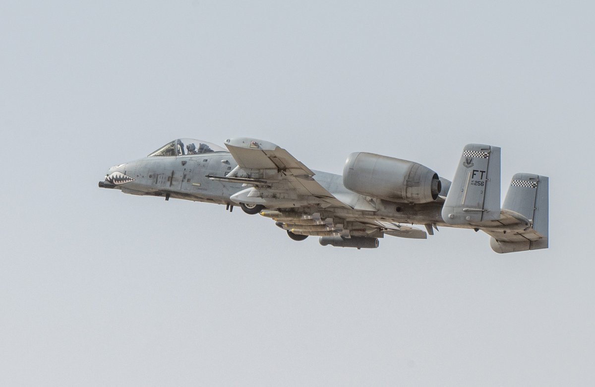 A U.S. Air Force A-10 Thunderbolt II assigned to the 75th Expeditionary Fighter Squadron takes off at Al Dhafra Air Base, United Arab Emirates, prior to participating in a large force exercise #UAE @USAFCENT #PeoplePartnersInnovation