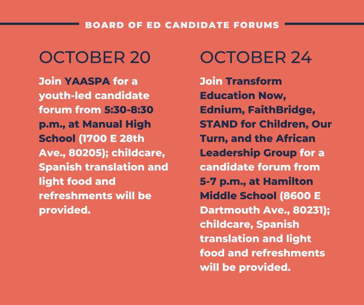 🗓️Mark your calendars! Don't miss your chance to hear from candidates for the <a href="/dps_k12/">Denver Public Schools</a> Board of Education. RSVP at tinyurl.com/3ew9p2wm

<a href="/RegisUniversity/">Regis University</a> <a href="/CBSNewsColorado/">CBSColorado</a> <a href="/ChalkbeatCO/">Chalkbeat Colorado</a> <a href="/yaaspa/">YAASPA</a> <a href="/TEN_Colorado/">Transform Education Now</a> <a href="/EdniumAlumni/">Ednium: The Alumni Collective</a> <a href="/FaithBridgeCO/">FaithBridge</a> <a href="/ColoradoStand/">Stand for Children Colorado</a> <a href="/OurTurnCO/">Our Turn Colorado</a> <a href="/officialusalg/">Usalg</a>