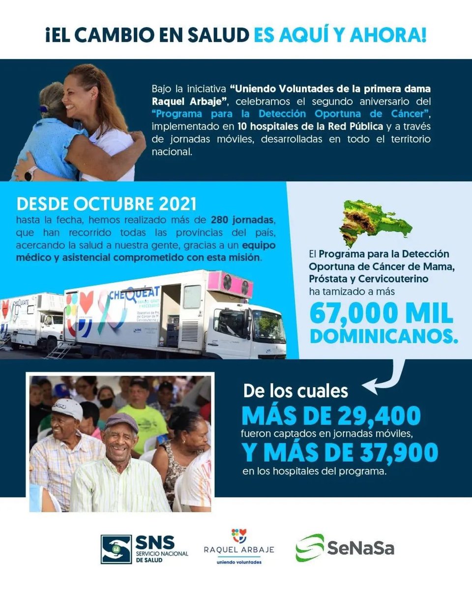 Nuestra mayor alegría es saber  que estamos ayudando a cambiar la vida de miles de dominicanos que ahora tienen acceso a servicios de salud dignos, a través del Programa de Detección Oportuna de Cáncer de Mama, Próstata y Cervicouterino, desarrollado bajo la iniciativa “Uniendo