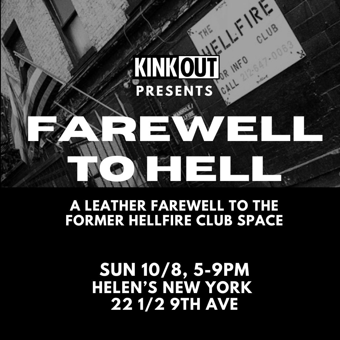 NYC! This historic stomping ground is going to be demolished and <a href="/kinkoutevents/">Kink Out</a> wants to give it a good send off

Bring your hankies to cruise, $ to tip bootblacks, buy merch and raffle tickets 💸 1st prize gets stomped on by me and <a href="/bridgetct/">Bridget Conway-Taylor</a> 

RSVP here:
events.humanitix.com/farewell-to-he…