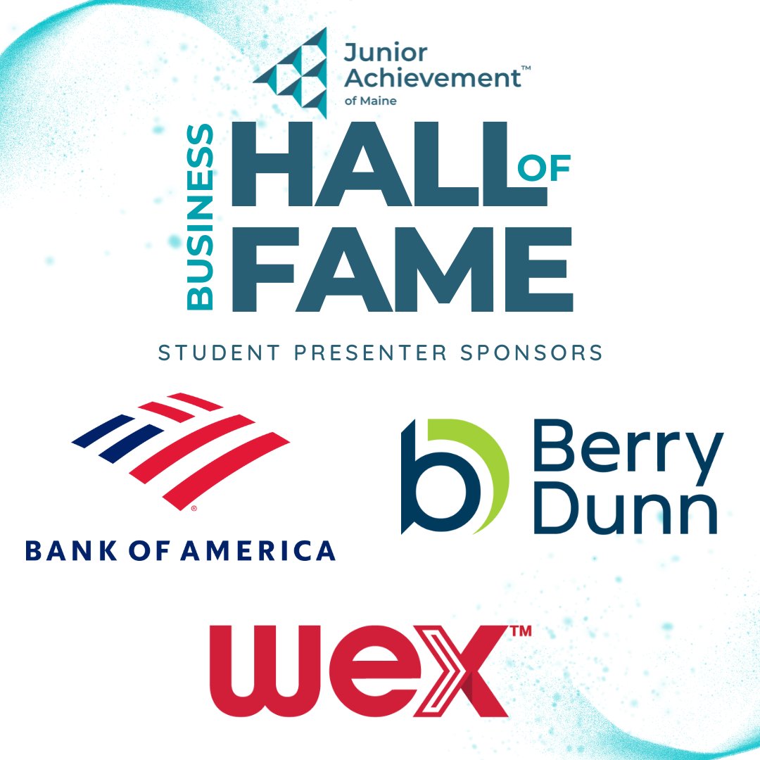 Shoutout to our Student Presenter Sponsors – <a href="/BankofAmerica/">Bank of America</a>, <a href="/BerryDunn/">BerryDunn</a>, and <a href="/WEXIncNews/">WEX</a> – for their generous support of this year’s JA Maine Business Hall of Fame. We are less than one week away from celebrating our 2023 inductees on October 10th!🌟
