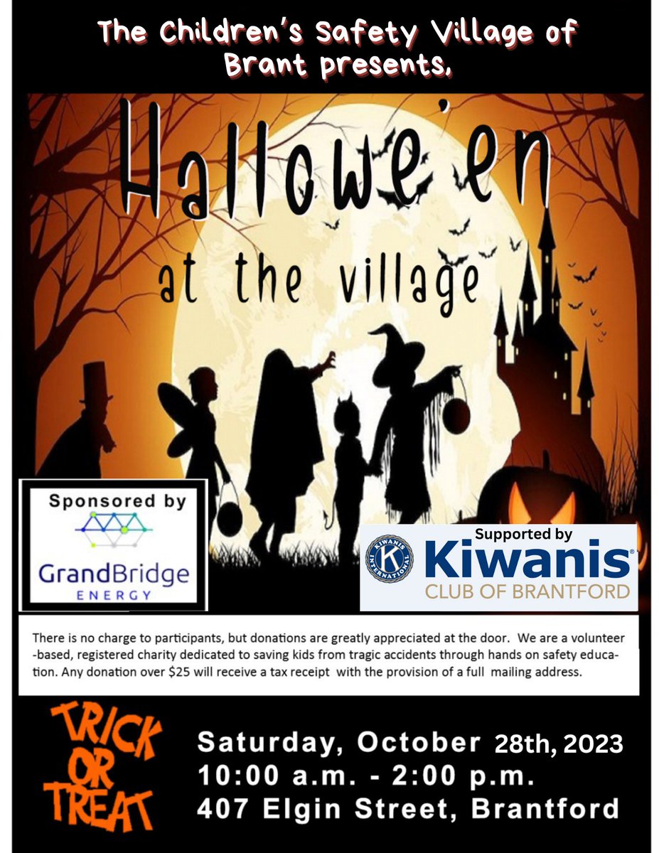 Trick or Treat! Much appreciation to @GrandBridgeNRG and @kiwanisbrant for sponsoring our event and supporting us! See you on the 28th 👻 See more details on our FB -fb.me/e/1uctDEj8g