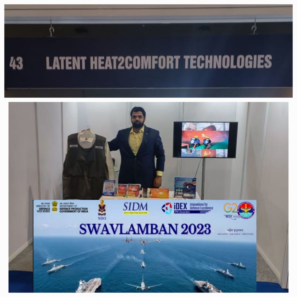 Proud Moment to present #InstantColdVest for fire fighters &, #StayWarm portfolio at #Swavlamban2023. We realized the vision of @Arun_Golaya sir his unwavering support to @India_iDEX #Sprint Winners is inspiring 🙏 @indiannavy @NorthernComd_IA @CaptDKS @Heat2Comfort #makeinindia