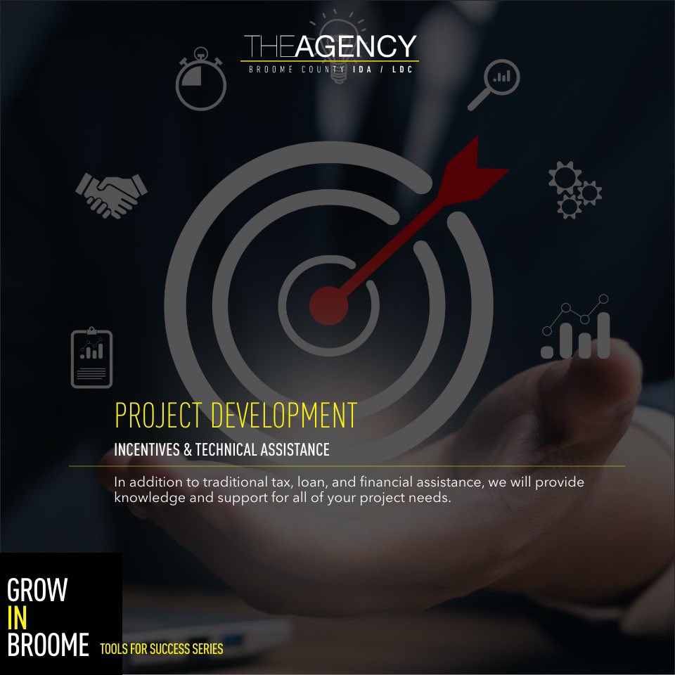 GROW IN BROOME - Tools For Success Series - PROJECT DEVELOPMENT
INCENTIVES &amp; TECHNICAL ASSISTANCE - In addition to traditional tax, loan, and financial assistance, we will provide knowledge and support for all of your project needs.
#opportunity #theagencybcida  #econdev