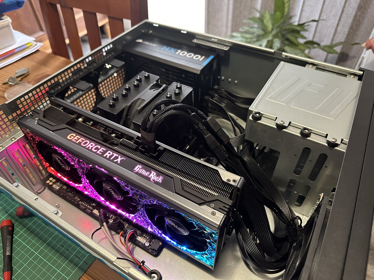 So my RTX 4090 finally arrived! It is a Palit GameRock and I love the aesthetics of the GPU.

I am building it into a 4U server case. Just waiting on the 90 degree cable I ordered from <a href="/CableMod/">CableMod</a> 

👇Video below

 youtube.com/shorts/iNdsfYM…

<a href="/2ndTLMining/">2ndTimeLuckyMining</a> <a href="/mining_office/">Mining Office</a>