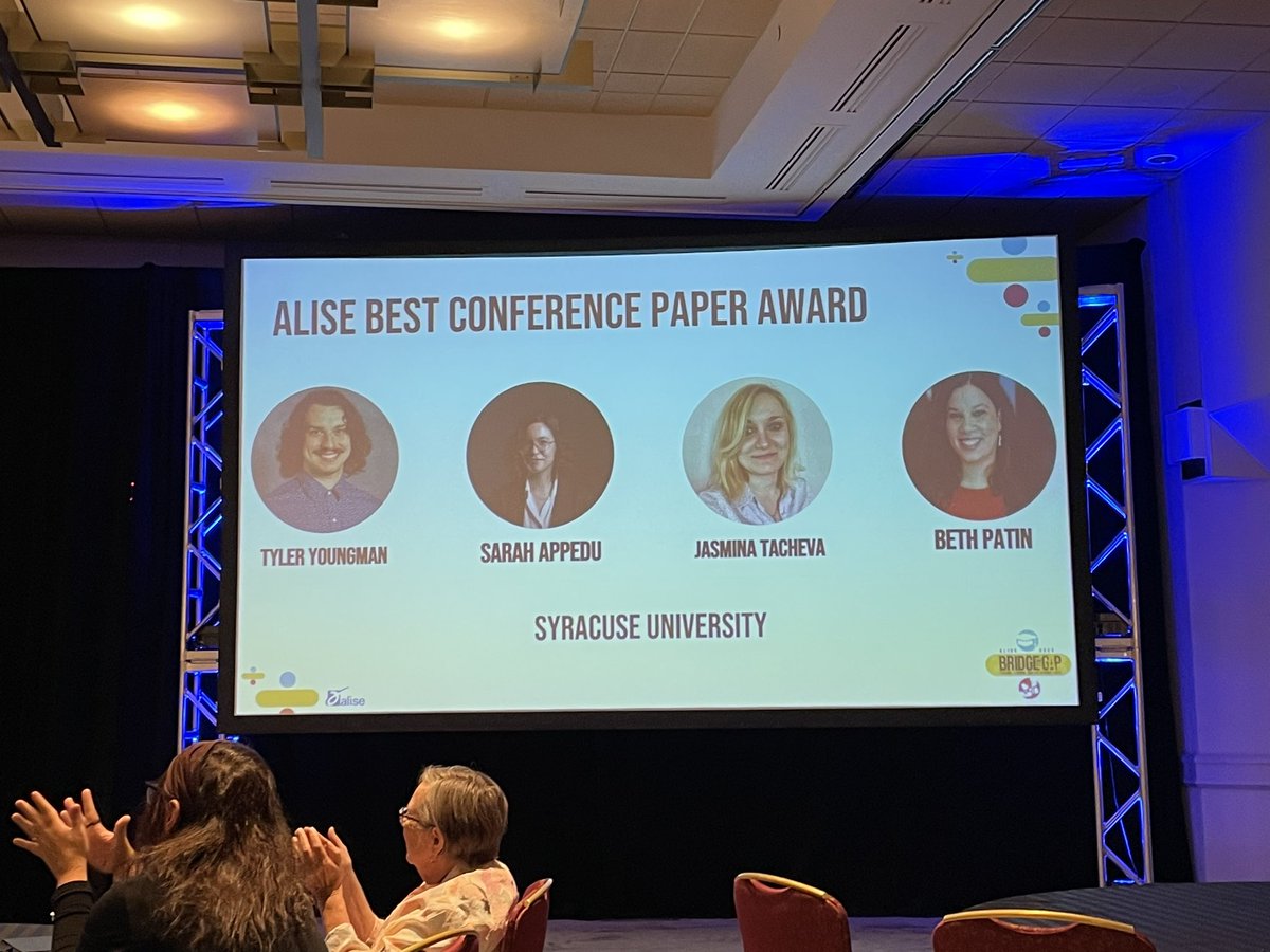melissa1776's tweet photo. Feeling so proud that my former student @iSchoolUI, Sarah Appedu, is already making such a huge impact @iSchoolSU  and to our field!!! #alise2023 https://t.co/tWmIk4uZGH