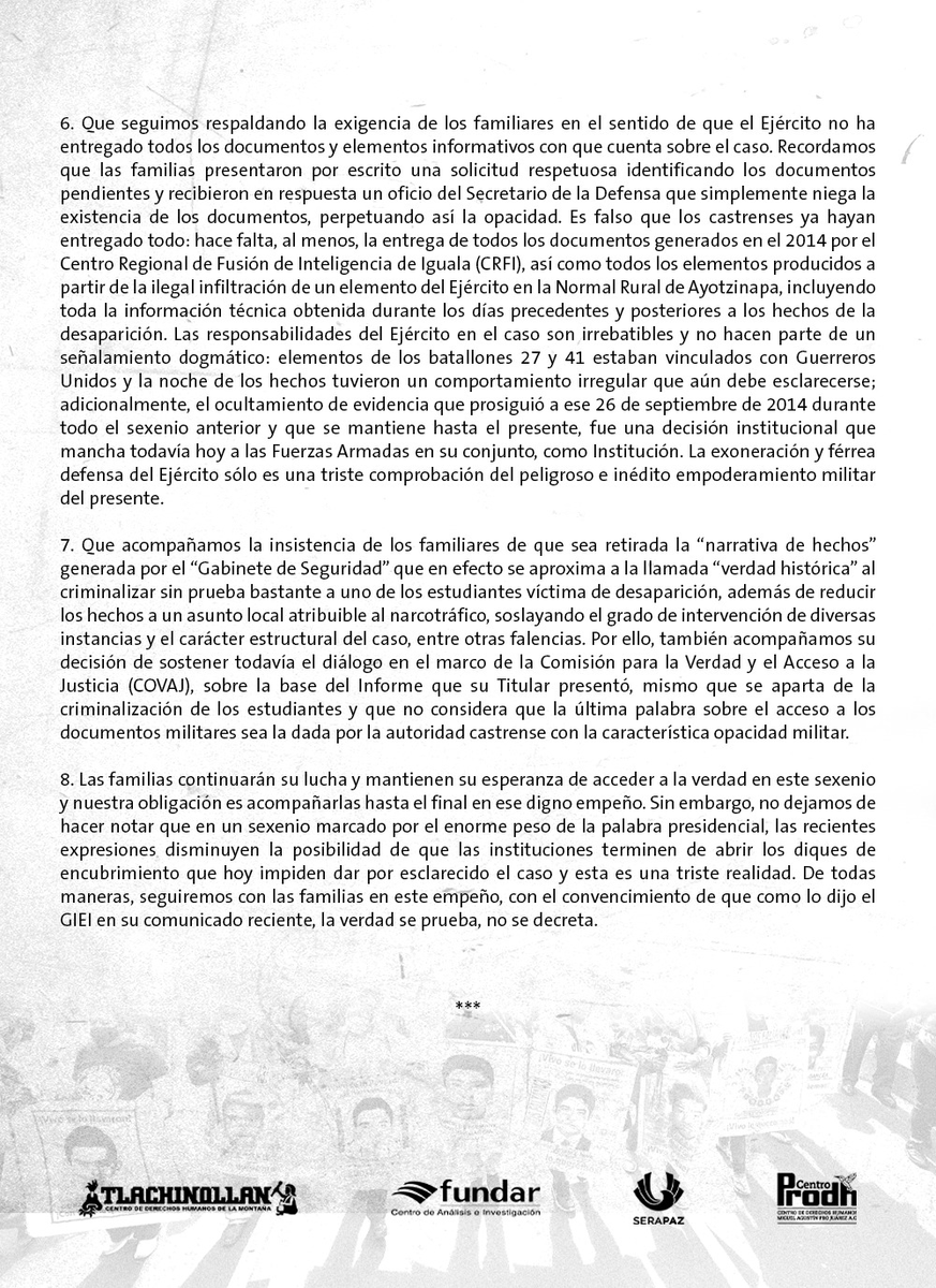 CentroProdh's tweet photo. 🚨 Sobre las recientes descalificaciones presidenciales a familias, expertos, organismos internacionales y organizaciones civiles con relación al caso #Ayotzinapa 

👉https://t.co/We0mjajwX0 https://t.co/VXg6hCCZSM