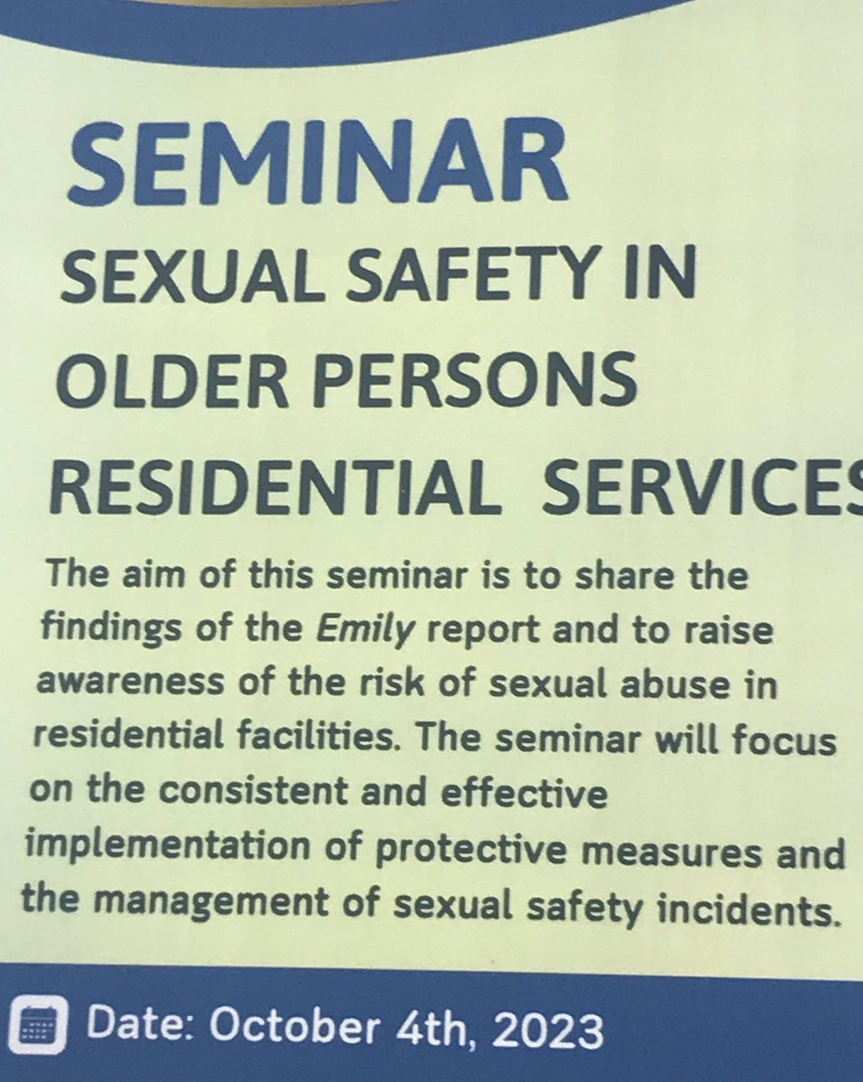 <a href="/CommHealthMW/">HSE Mid West Community Healthcare</a> seminar today  for residential services for older persons on the learning from the #EmilyReport
Thanks to our presenters from #safeguarding #PatientSafety <a href="/SageAdvocacy/">Sage Advocacy</a>  <a href="/gardainfo/">Garda Info</a>