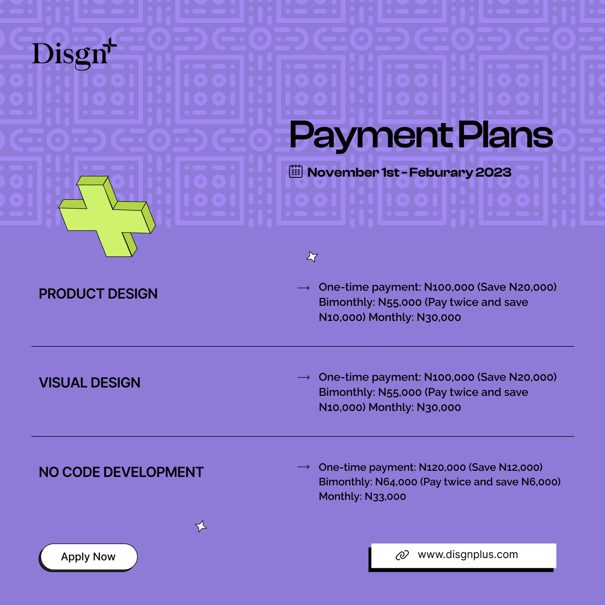 disgnplus's tweet photo. We care about you, so we've created a payment plan for you to choose the one that fits you best.

Registration ends on October 22, 2023, and we look forward to having you in the next cohort. Click on the link in the bio to get started.
#tech #career #design #disgnplus #creative https://t.co/zDUNhntHZF