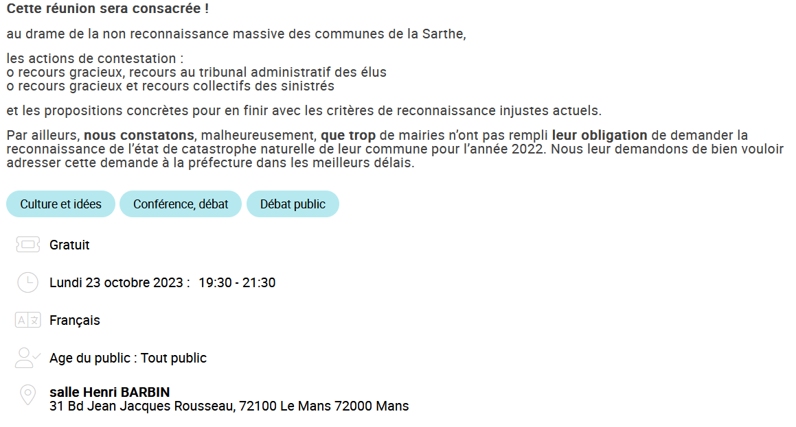 Aumf72's tweet photo. 2/2 suite info ⤵️
#réunionpublique #sarthe #rga #catnat #secheresse2022 https://t.co/LaxefQyXV6
