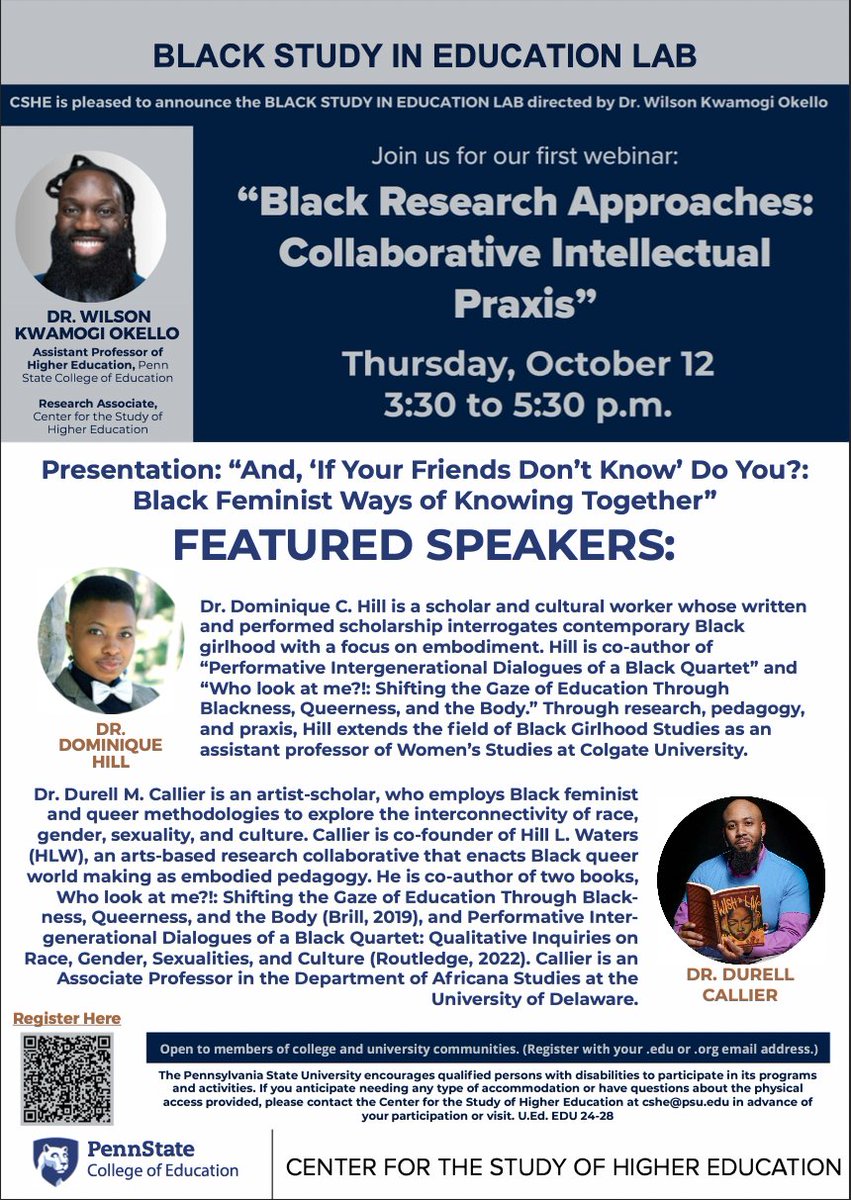 Wilson Kwamogi Okello, Ph.D. (@wilson_okello) on Twitter photo I think about the ways Black Study might intervene on education. The Black Study in Education Lab operates on the assumption of Blackness as capacious by harnessing Black Study to detect and call forth otherwise possibilities. Join us as we engage w/ <a href="/DrCallier/">Durell Callier</a> & <a href="/DrHillGroove/">BlackGrlGroove</a>. I think about the ways Black Study might intervene on education. The Black Study in Education Lab operates on the assumption of Blackness as capacious by harnessing Black Study to detect and call forth otherwise possibilities. Join us as we engage w/ <a href="/DrCallier/">Durell Callier</a> & <a href="/DrHillGroove/">BlackGrlGroove</a>.