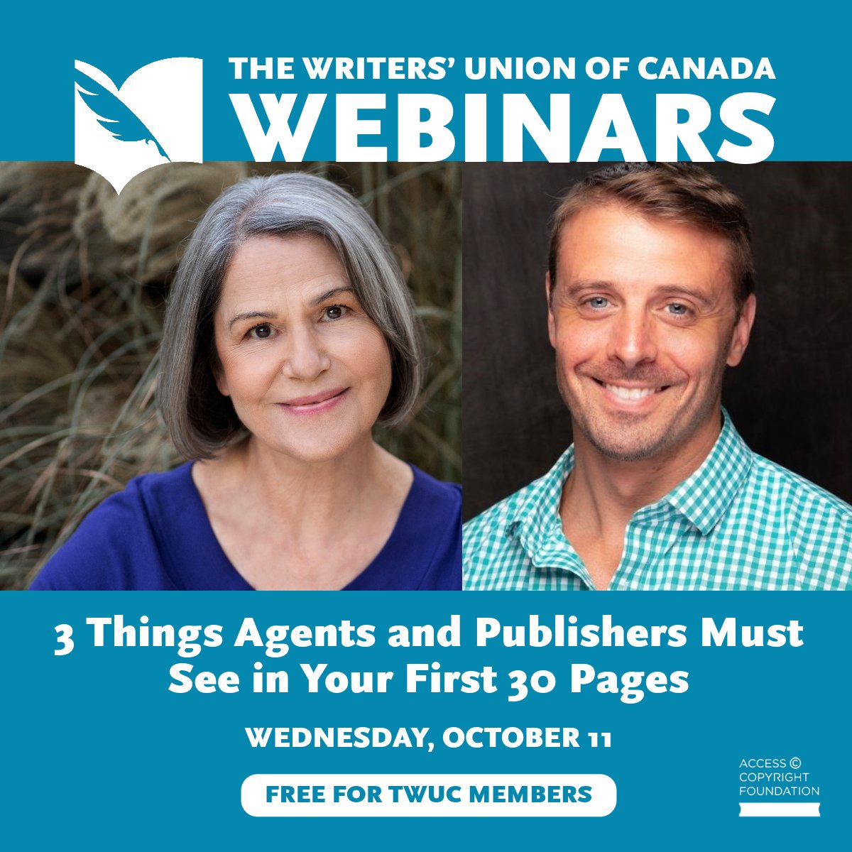 twuc's tweet photo. When an agent or publisher gets your manuscript, they decide quickly whether the opening promises an intriguing experience ahead or not. Learn more at next week's webinar w/@BKyleAuthor hosted by @alecdshane &amp; supported by @AccessCopyright. Register now: https://t.co/t6YfLllr3q https://t.co/S52kgMZsyx