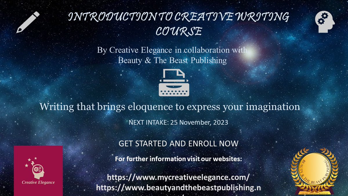 Aish_005's tweet image. This course gets certification to upgrade your writing skills and helps individuals to understand and gain insights into writing. #creativewritingcourse #creativewriting #beautyandthebeastpublishing #learning #writinginspiration #writingcommmunity #writinginspirationiseverywhere