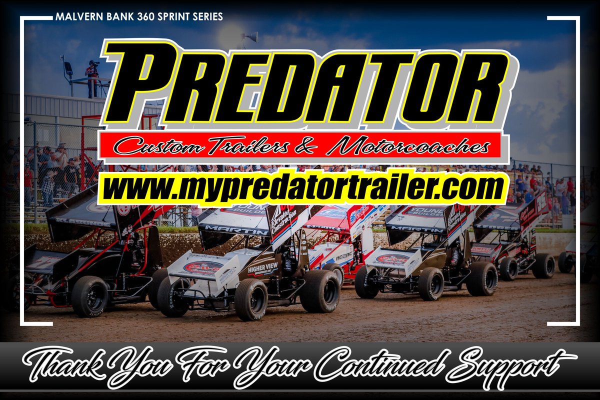 Mb360Sprints's tweet photo. Thank you Predator Custom Trailers &amp; Motorcoaches for your continued support of the Malvern Bank 360 Sprint Series! If you're wanting to upgrade your trailer, or need some repairs made, be sure to visit https://t.co/YmR507OKjn to get yours in and ready for the 2024 season! https://t.co/PSE3Lw5zaI