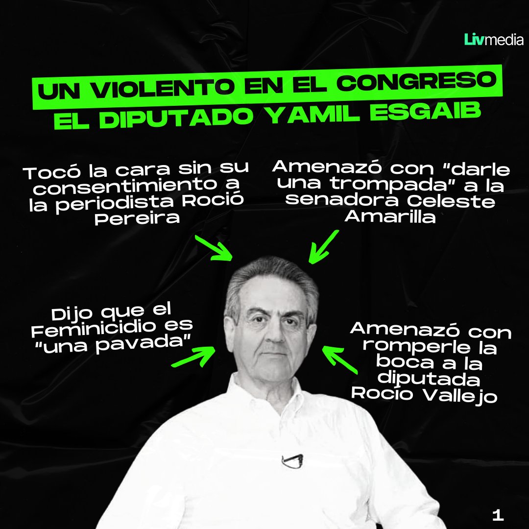NO ES SARCASMO, ES VIOLENCIA I El diputado cartista, Yamil Esgaib, de manera evidente y marcada por su misoginia, se destacó ayer y hoy por su conducta violenta hacia las mujeres, incluyendo legisladoras y periodistas. En un país con altos índices de violencia machista.

🧶