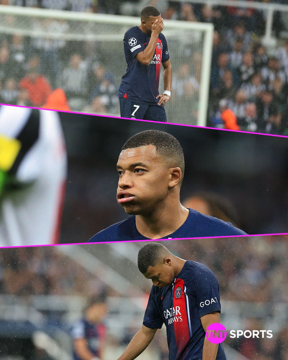 footballontnt's tweet photo. A tough evening for Kylian Mbappé 😵

#UCL https://t.co/inknobNpyZ