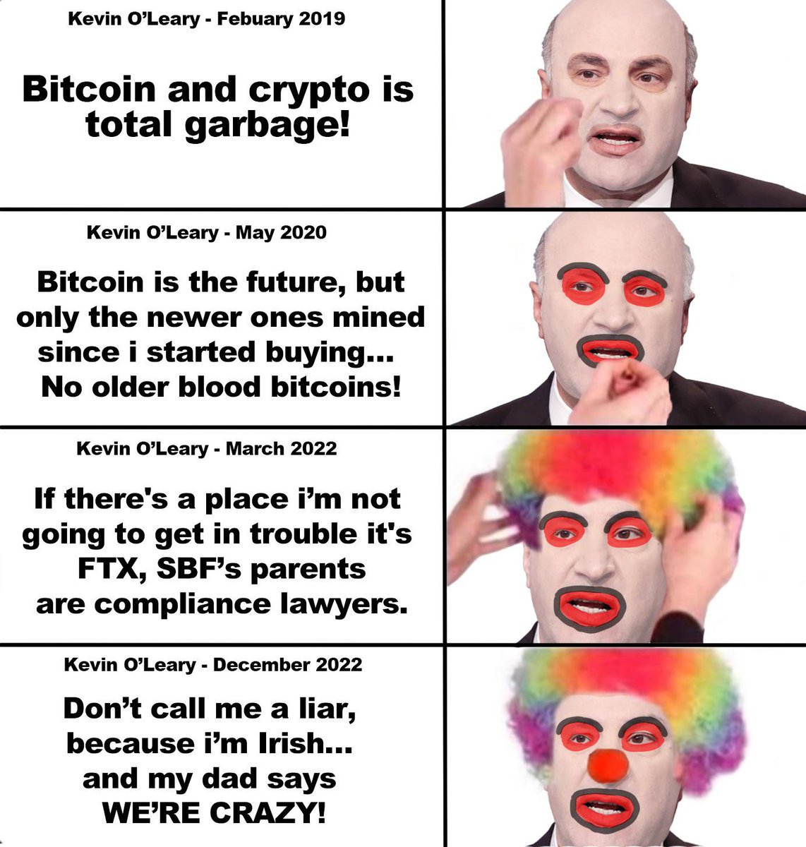 ParrotCapital's tweet image. That Lying Leprechaun Arctic Mexican 🇨🇦 known as Kevin O&apos;Leary has shilled so many crypto catastrophes like #WonderFi and #FTX that now the memes are running out of space to make room for mocking his #M2Exchange grifting.

This guy should be brought in by law enforcement.