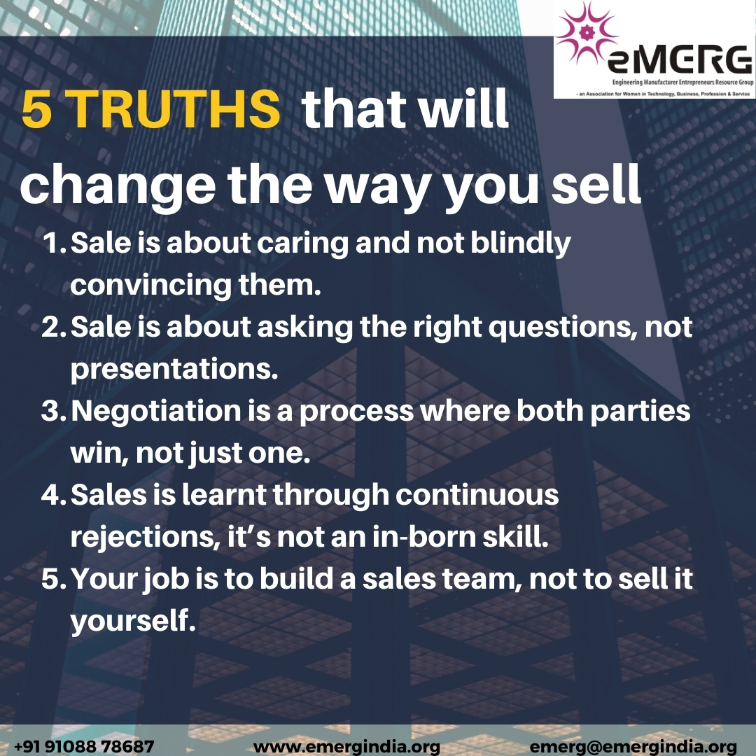 Sales is never about selling, it's about the right questions.
#womenentrepreneurs #womenempoweringwomen #womenentrepreneurship #womenchangemakers #ladypreneur #ladybosses #womanowned #womanownedsmallbusiness #womanpreneur #womanceo #allaboutemerg #eMERGIndia