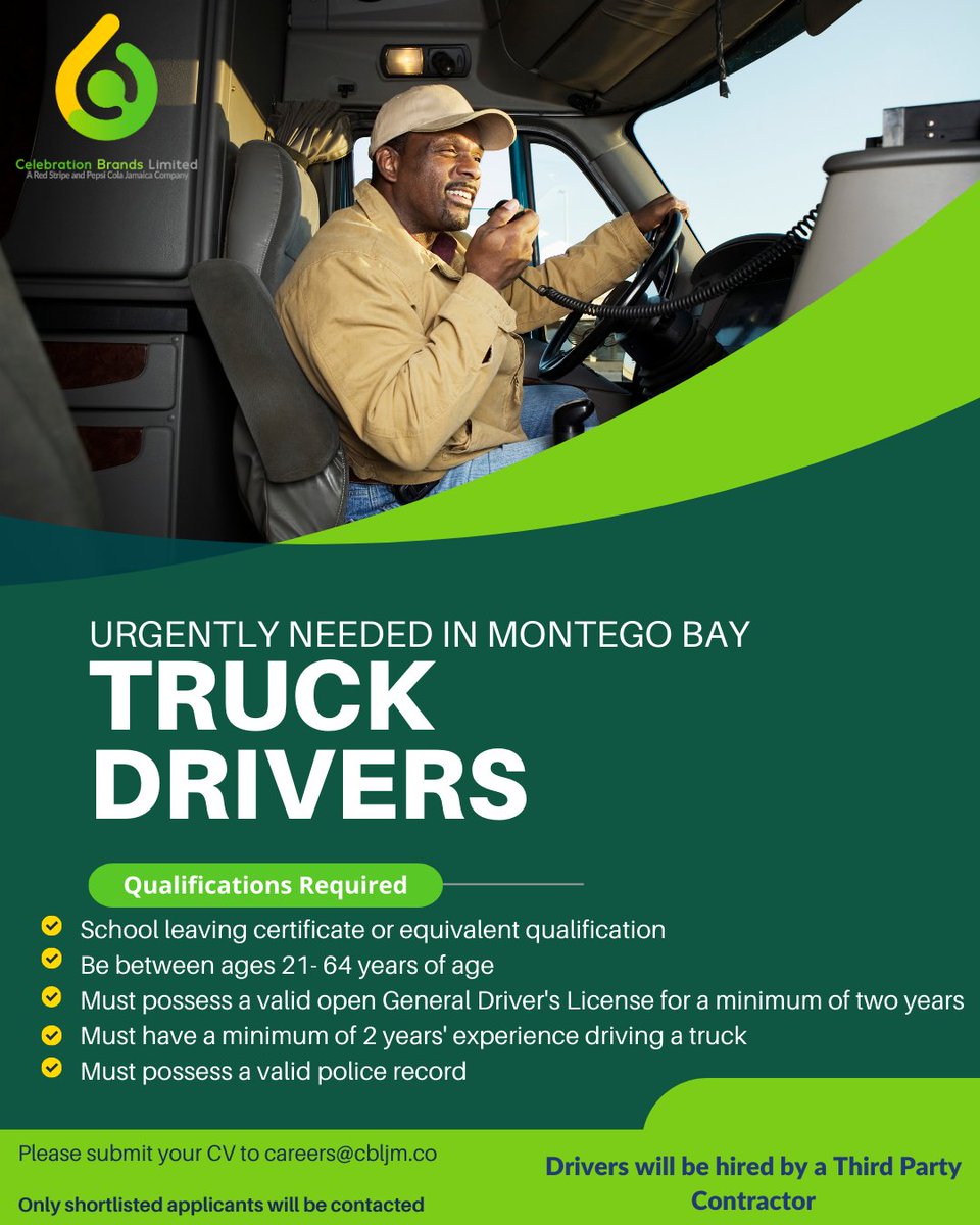 🚚 Calling all Truck Drivers in Montego Bay! 🌴 Are you ready to hit the  road and drive towards a brighter future? Join the team and let's roll together! 🛣️ #TruckDriversWanted #MontegoBayJobs #OnTheRoadAgain 🌟
