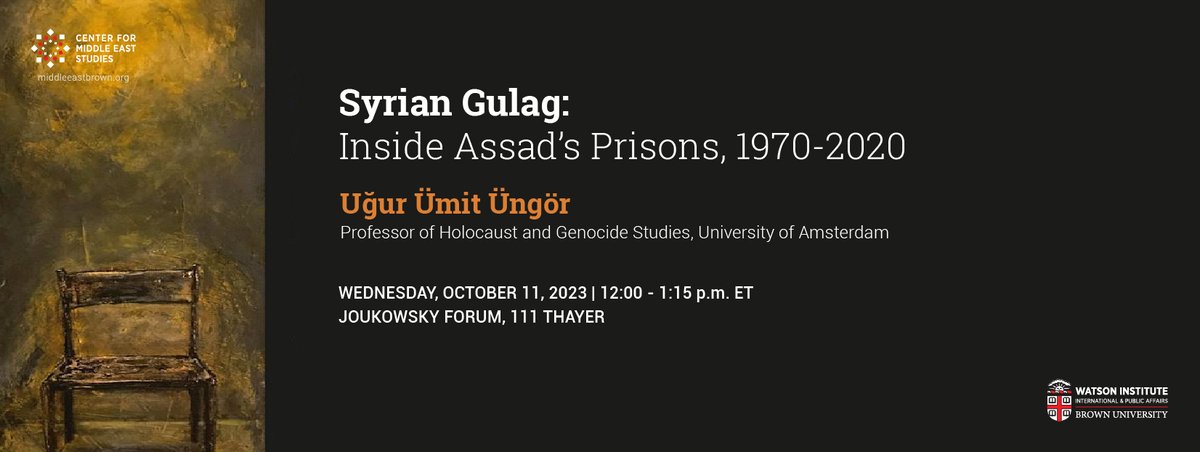 Due to strict secrecy, censorship, and pervasive fear surrounding prisons, Syrian prisons have not been examined systematically. In this book talk, Üngör offers an examination of Syria’s prison system.

Attend in person or watch on YouTube: youtube.com/watch?v=h99MeV…