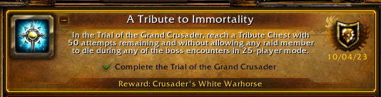 roiidplays's tweet photo. WOOOHOOO, FINALLY. Sucks missing this achievement 3x times in the last 2-4% on Anub the last couple weeks. Now i don't have to worry about it. Got it in a GDKP too lmao #wow #worldofwarcraft #warcraft #wotlk #classic #immortality #togc https://t.co/gLEVnUcV4I