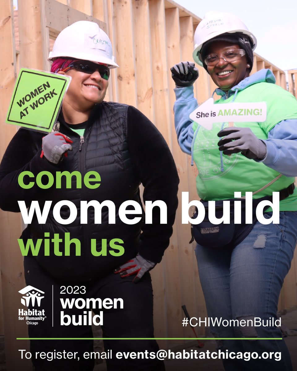 📣 10 Women Build spots open Thursday, October 26! 📣 Grab your girlfriends for a #CHIWomenBuild day to bring awareness to the barriers women face on the path to homeownership. These spots will go quickly, so send us an email at events@habitatchicago.org ASAP to get signed up!
